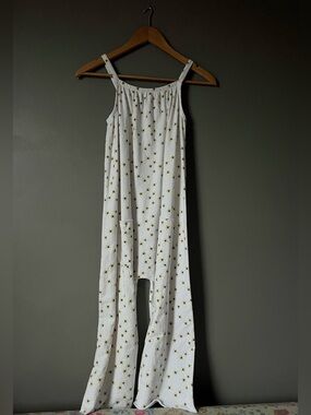 Stem Kids Off White Daisy Print Jumpsuit with Pockets - Organic Cotton